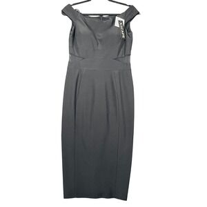 NWT Xscape Off-Shoulder Mesh Inset Black Midi Dress Size‎ 8 Bodycon Formal